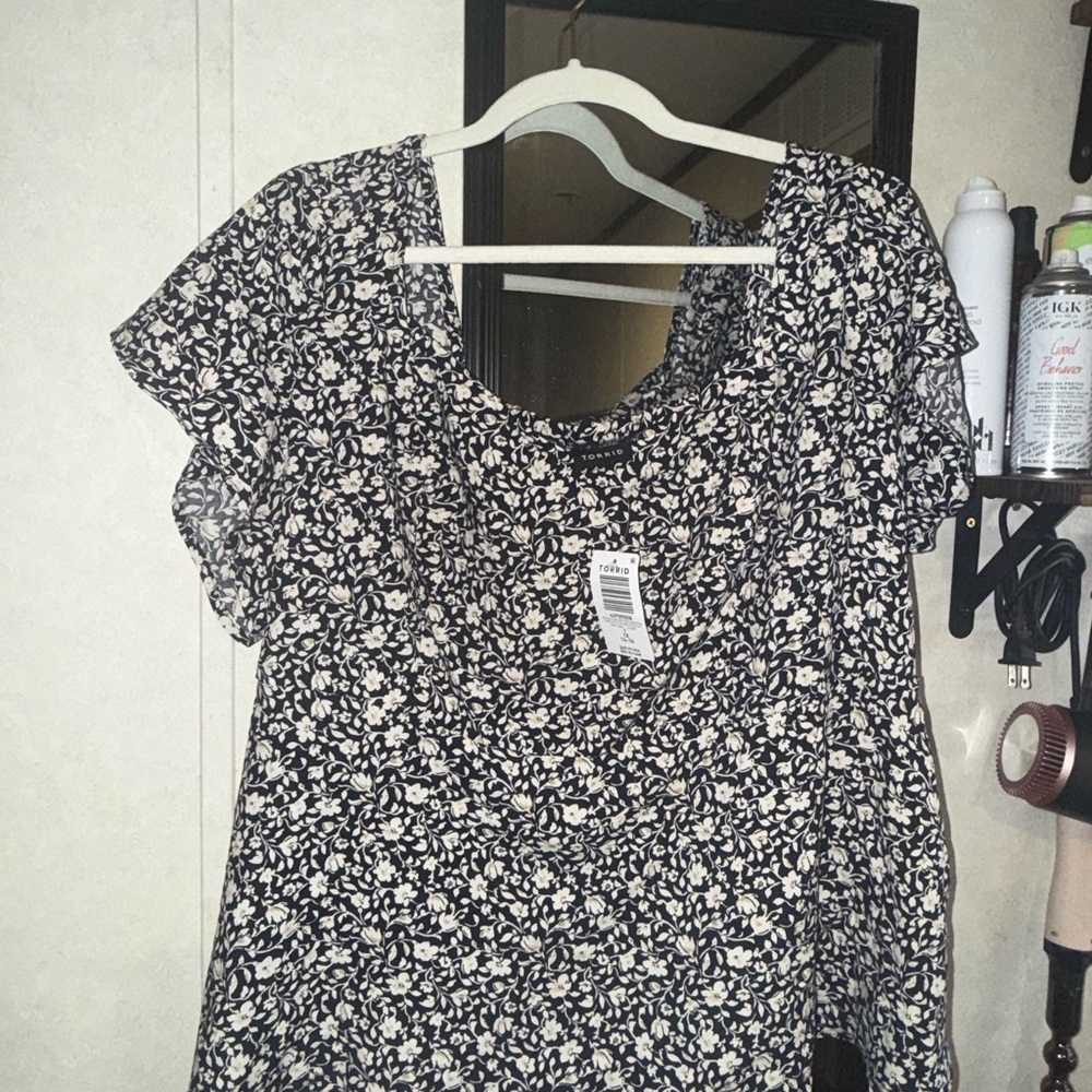 Torrid Black and White Floral Blouse